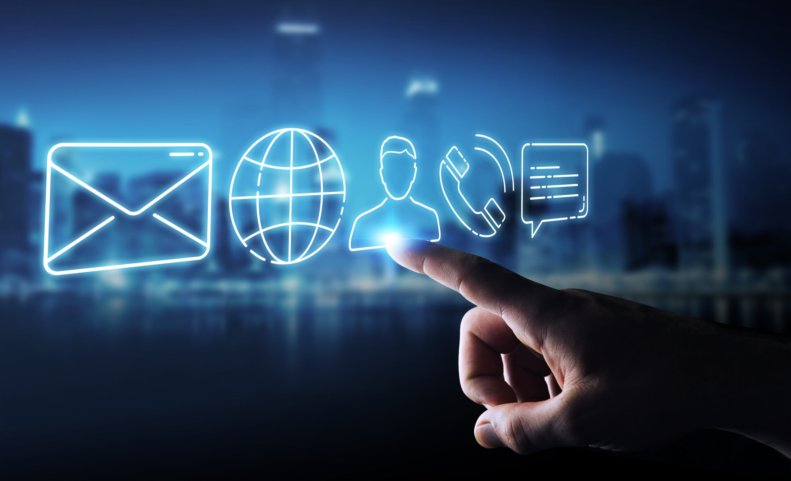 Businessman using thin line contact icon